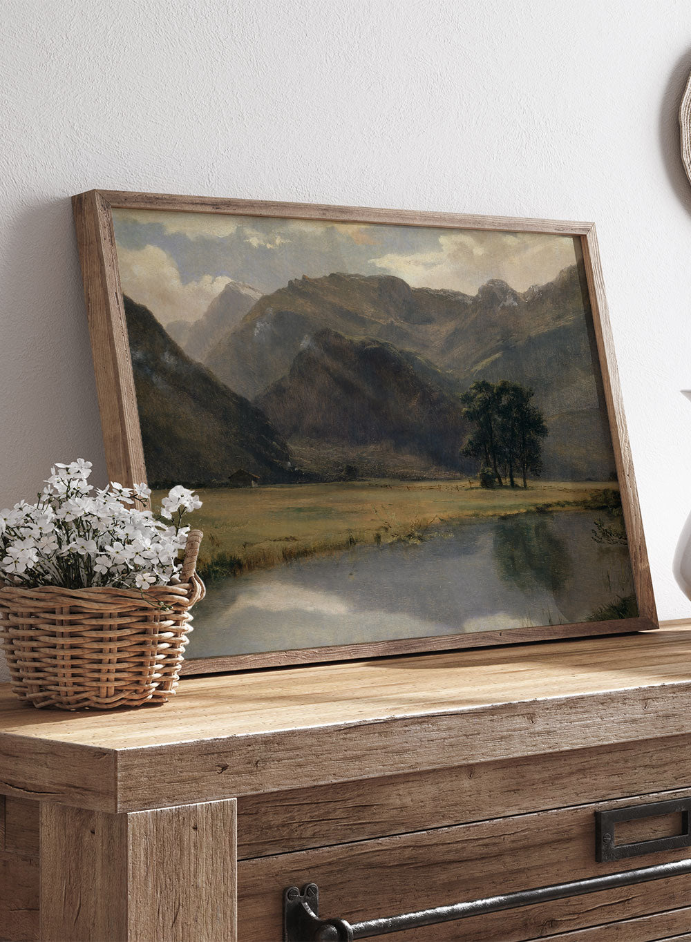 Rustic Vintage Autumn Mountain Lake Landscape Oil Painting Wall Art Print, Neutral Poster, Farmhouse Antique Dark Moody River Art, Landscape in the Canton of Uri Alexandre Calame