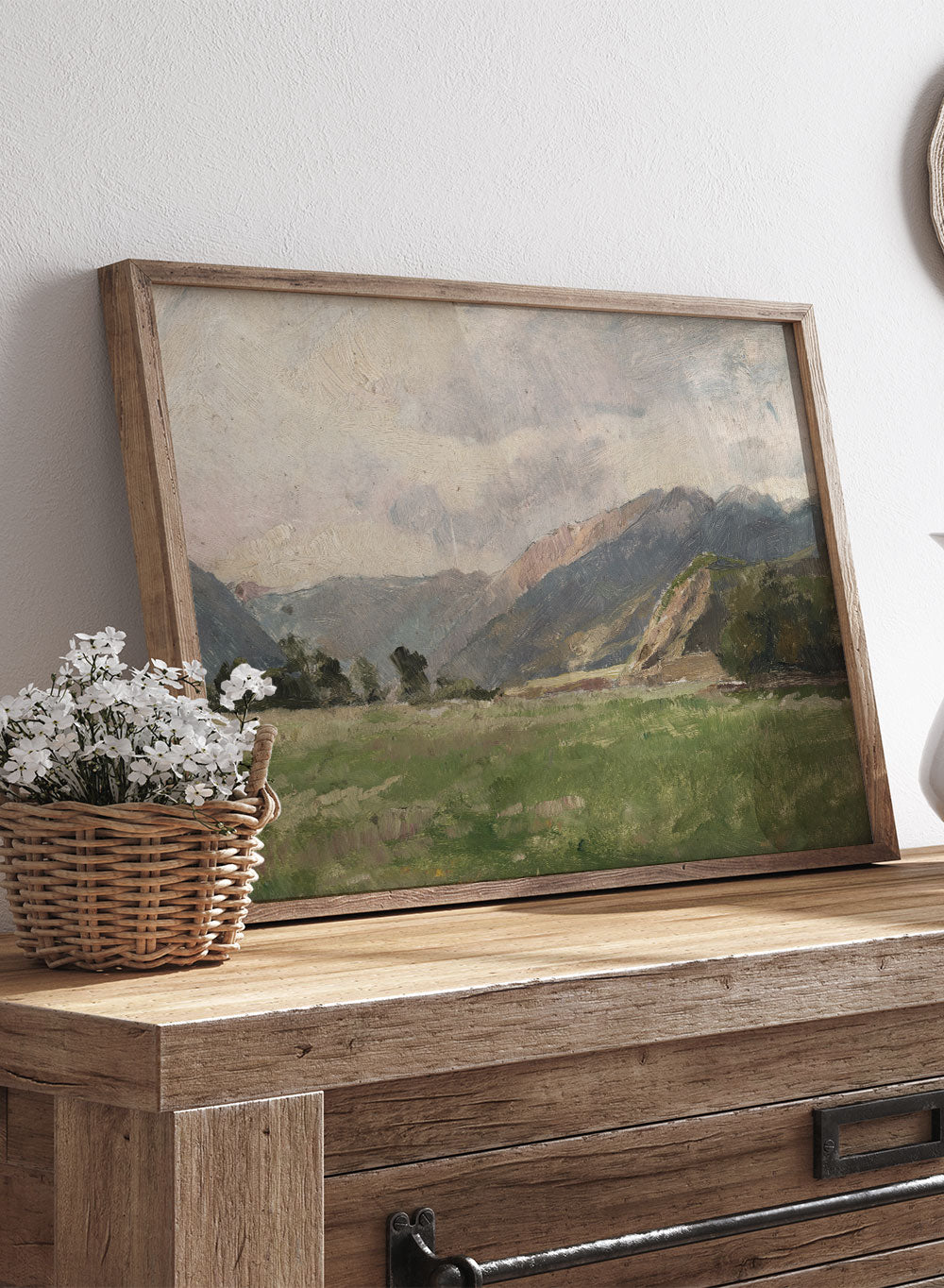 Rustic Vintage European Country Mountain Oil Painting Wall Art Print, Neutral Muted Landscape Poster, Antique Moody Farmhouse DecorRustic Vintage European Country Mountain Oil Painting Wall Art Print, Neutral Muted Landscape Poster, Antique Moody Farmhouse Decor, Lajos Csordak Mountain meadow