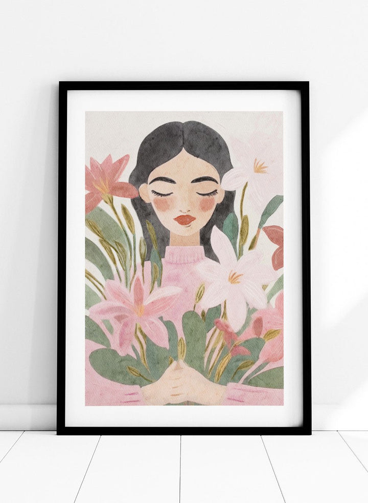 'Girl with Lilies' Aesthetic Art Print_Sugar & Canvas