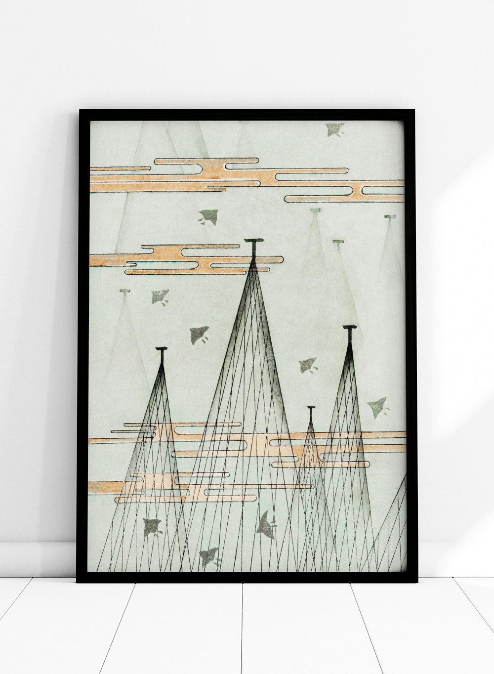 Watanabe Seitei Skyscape with Birds Flying Bijutsu Sekai Vintage Japanese Woodblock Art Print | Japanese Art, Japanese Poster 渡辺省亭美術世界