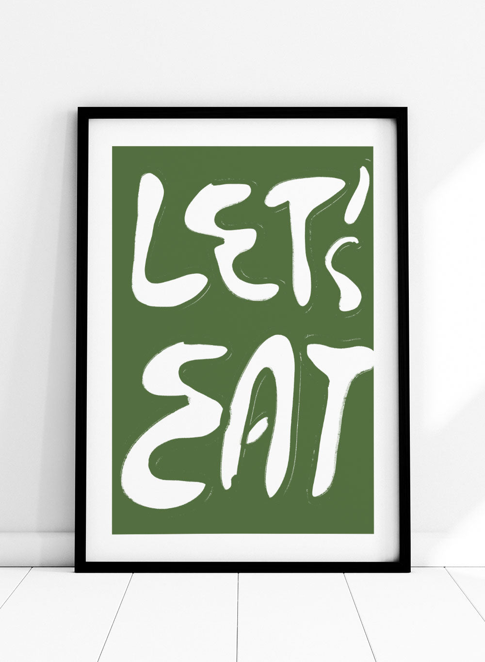 Let’s Eat Green Typography Wall Art Print | Hand Drawn Modern Kitchen Text Illustration, Bold Contemporary Aesthetic Food Quote Poster