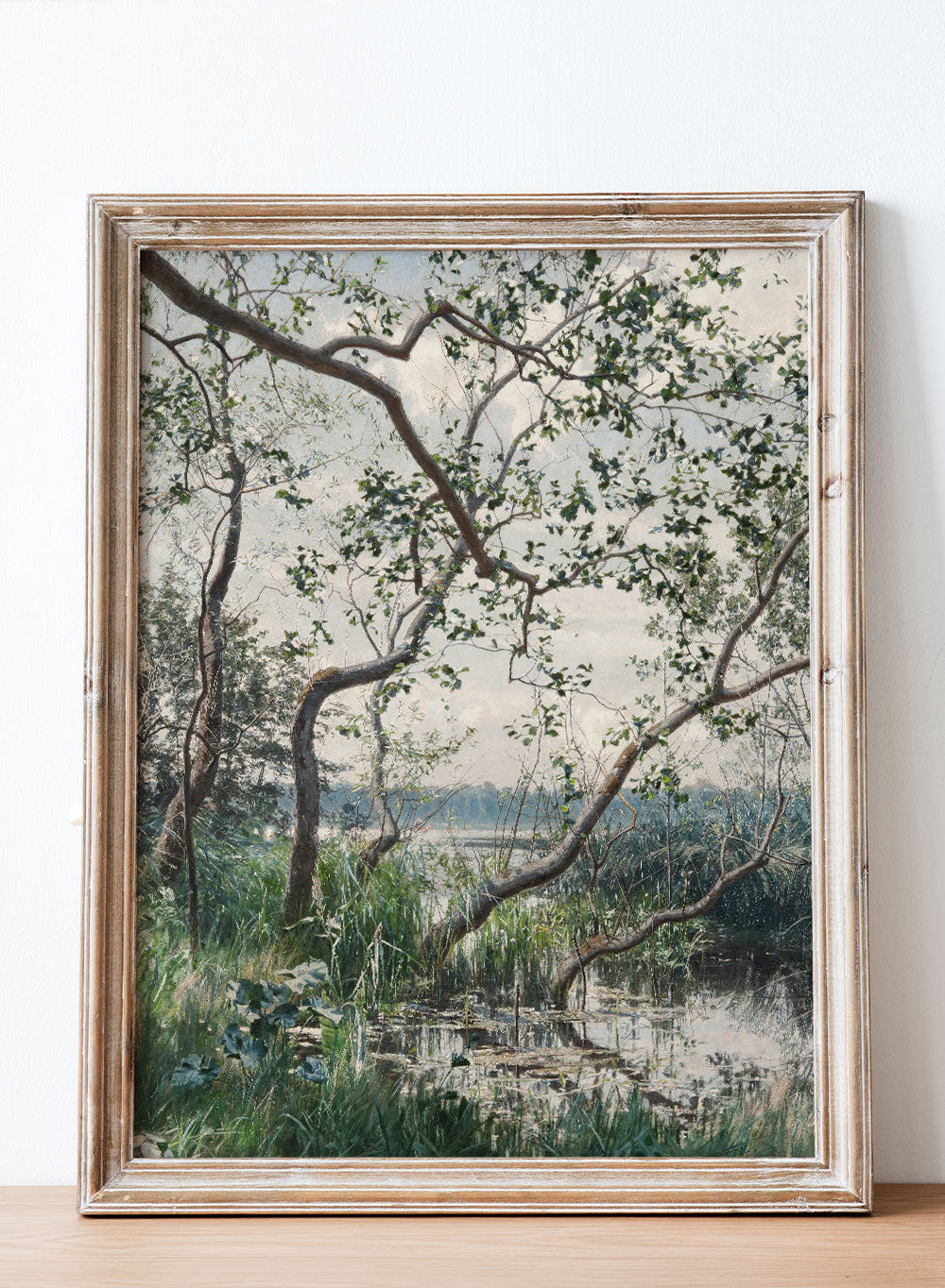 Vintage European Rustic Water Vegetation Plants Garden Meadow Oil Painting Art Print, Neutral Landscape Poster, Antique Moody Farmhouse, Johan Krouthén, Water Vegetation, Motif from Östergötland
