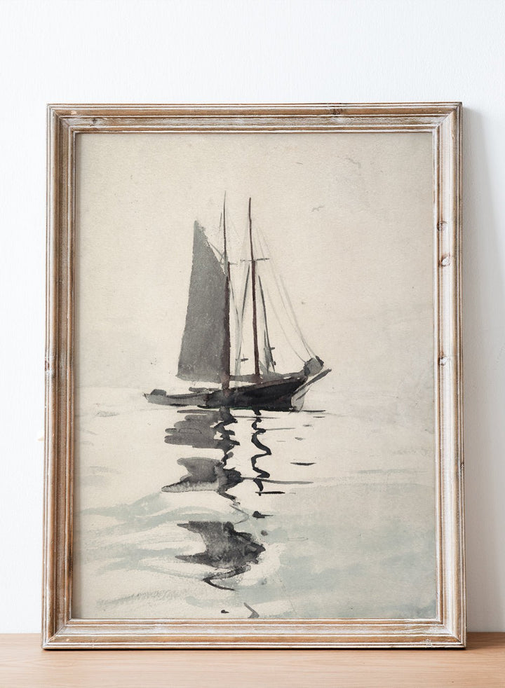 "Two - masted Schooner with Dory" Art Print_Sugar & Canvas