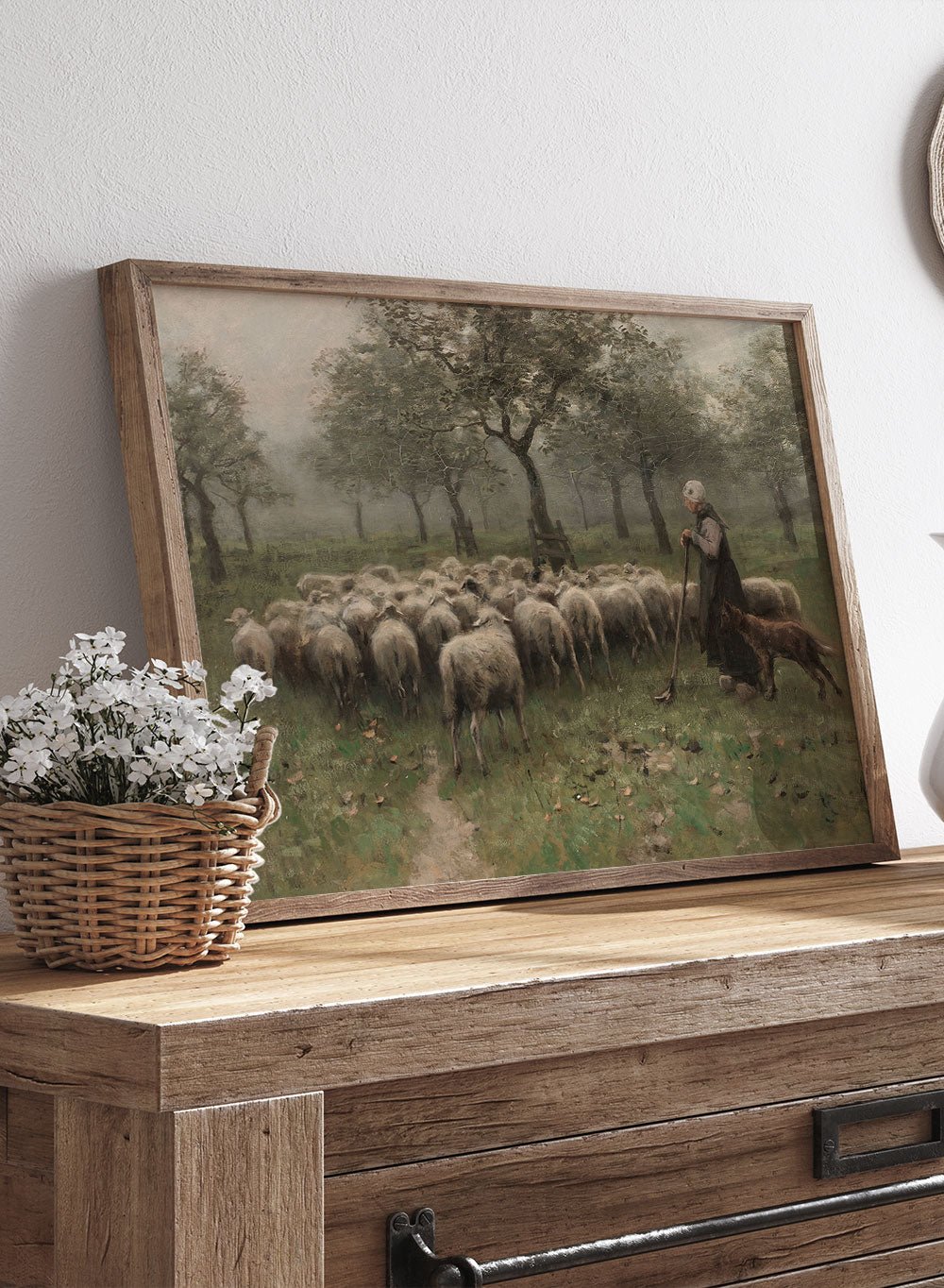 "Shepherdess with a Flock of Sheep" Art Print_Sugar & Canvas