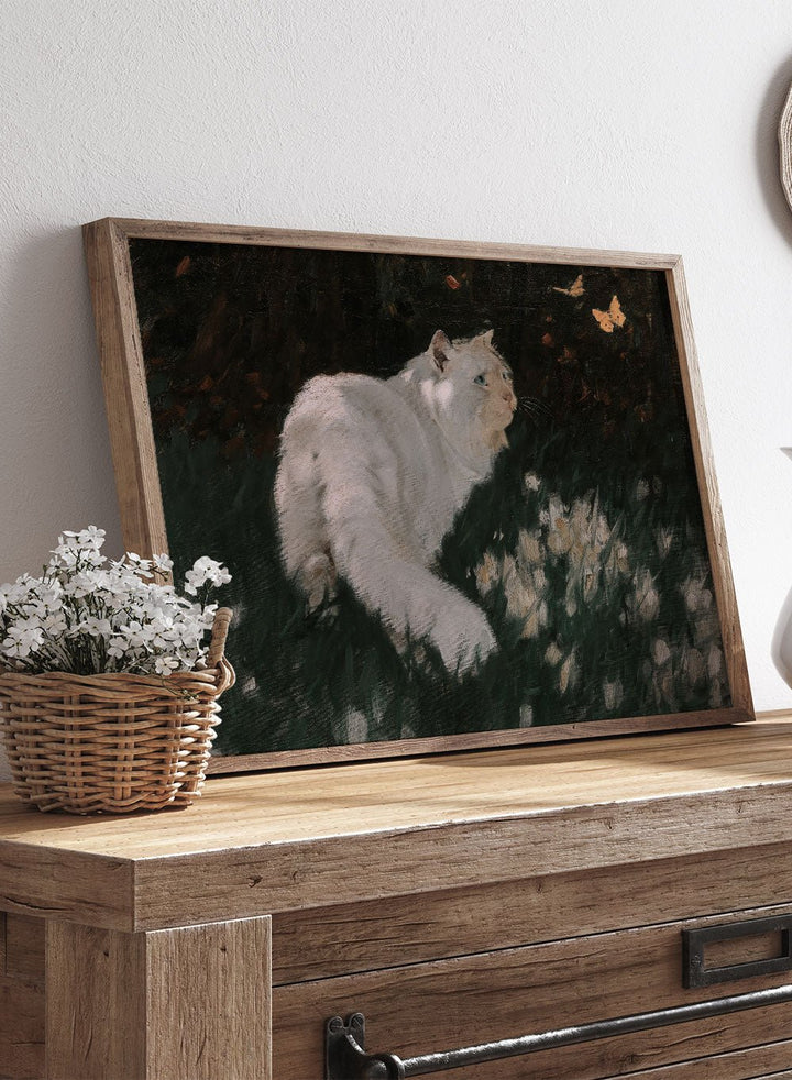 "White Cat and Butterflies" Art Print_Sugar & Canvas