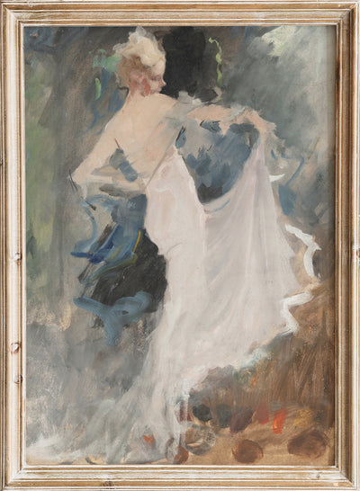 Brynolf Wennerberg - Tänzerin, European Vintage Dancer Woman in White Dress Portrait Painting Wall Art Print, Antique Dancing Girl Poster, Moody Farmhouse Figure 