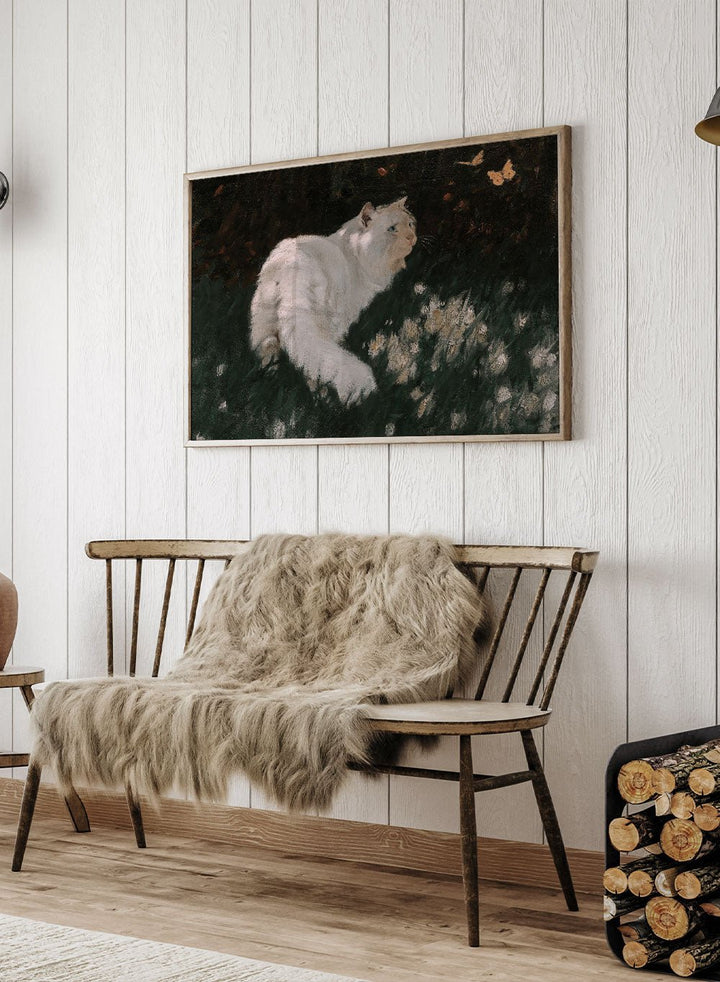 "White Cat and Butterflies" Art Print_Sugar & Canvas