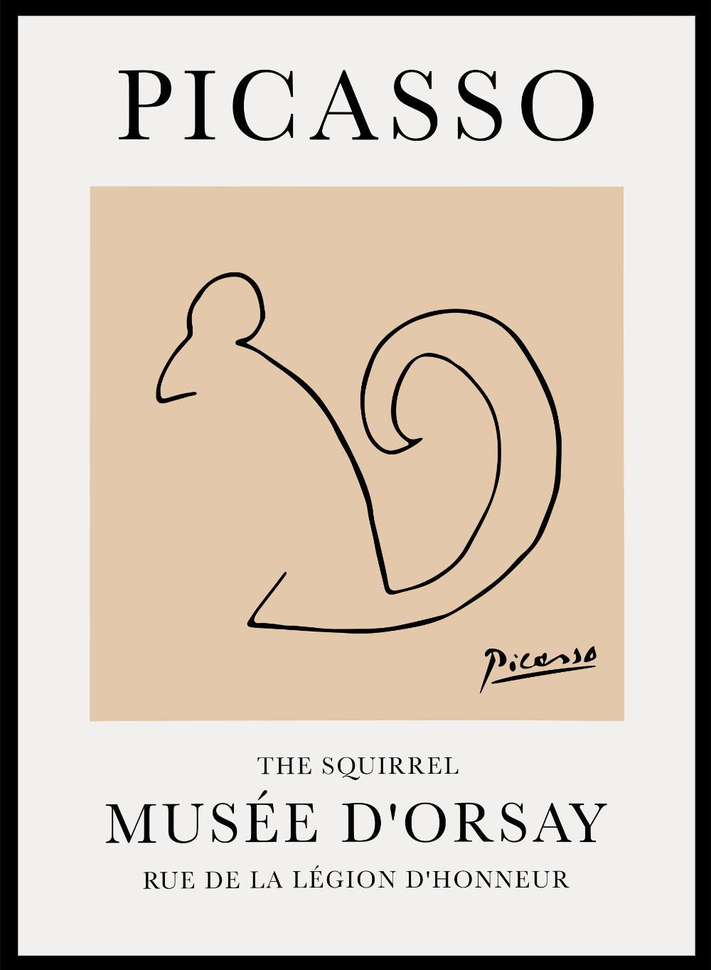 Pablo Picasso Squirrel Line Drawing Art PrintPP45Sugar & Canvas
