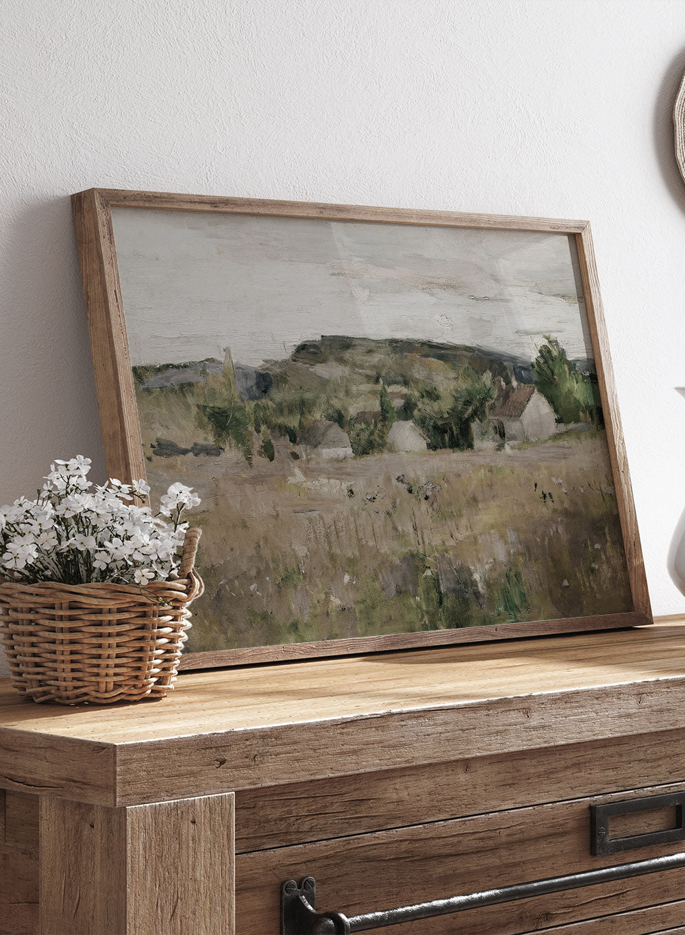 Rustic Vintage European Countryside Houses Oil Painting Wall Art Print, Warm Spring Landscape Poster, Antique Moody Farmhouse Decor, Harriet Backer - Landskap fra Bærum (1890