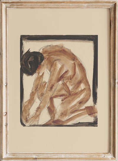 Christian Rohlfs - Kneeling nude to the left, Vintage Kneeling Man Sketch Wall Art Print | Rustic Abstract Figure Poster, Moody Figurative Sketch, Expressionist Portrait Painting