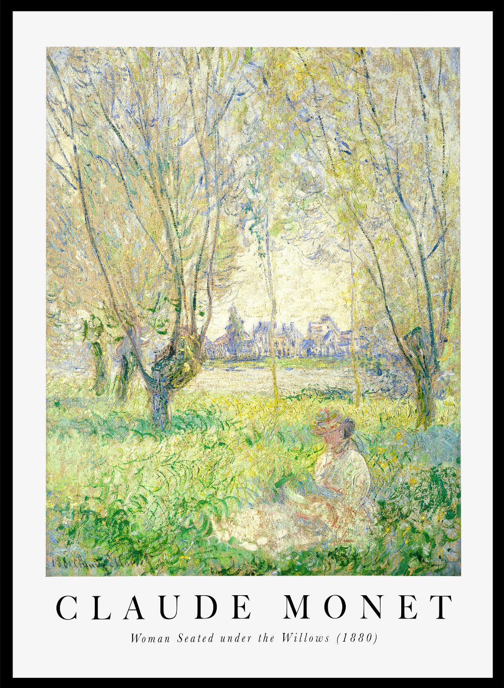Monet Spring Woman Seated under the Willows Vintage Exhibition Poster Wall Art Print | Claude Monet Print, Famous Painting, Retro Decor