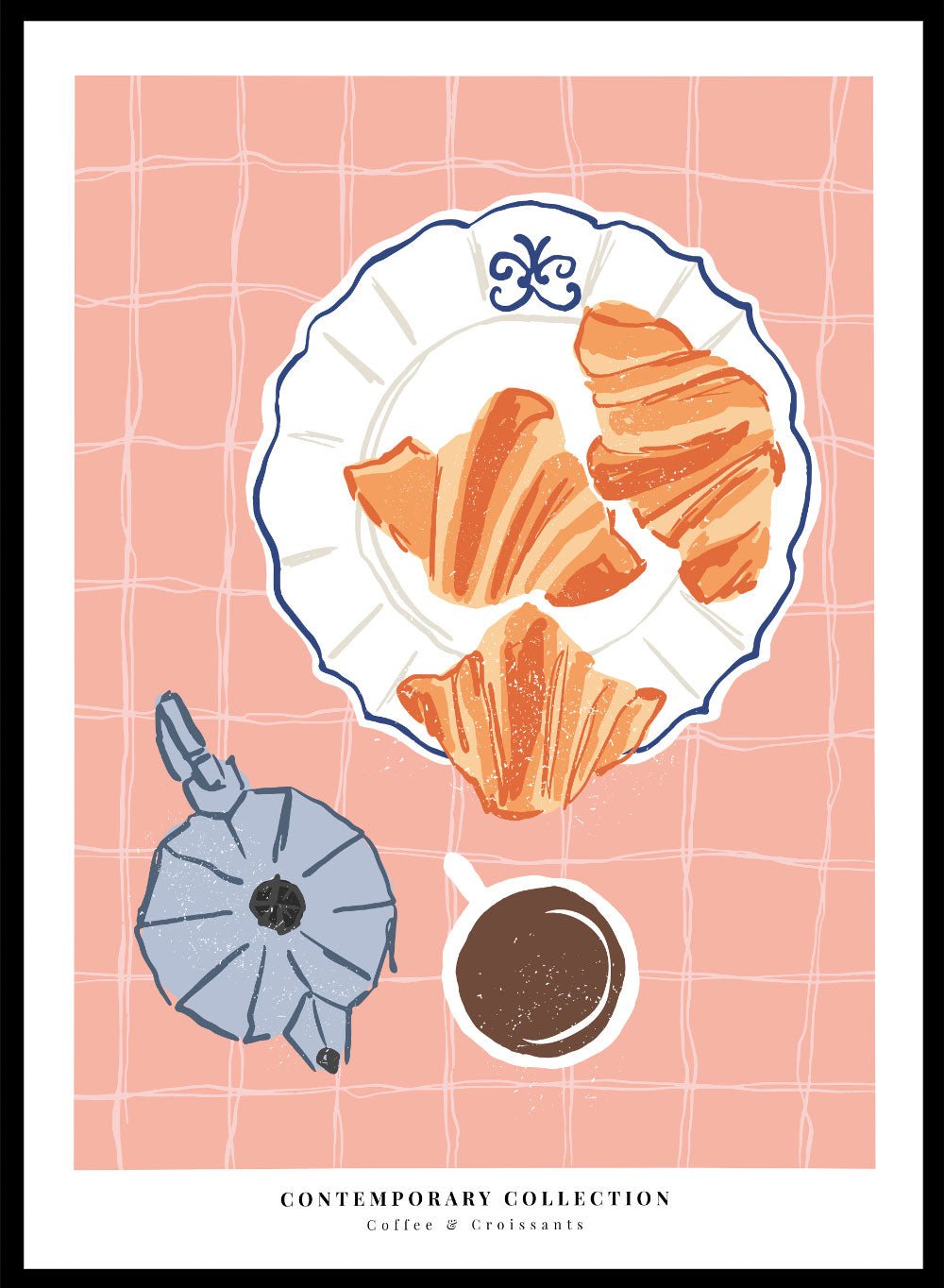 Coffee and Croissants Kitchen Illustration Art Print_Sugar & Canvas