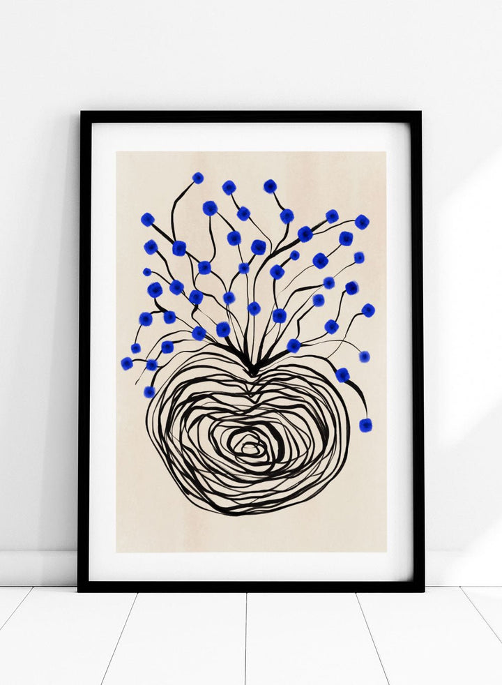 Blue Flowers in Abstract Vase Art Print_Sugar & Canvas