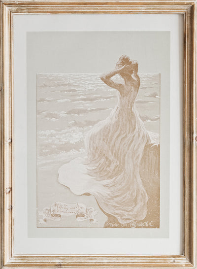 Edoardo de Fonseca - Novissima Pl.09 , Vintage Woman by the Sea Wall Art Print | Antique Italian Figurative Drawing, Romantic Coastal Poster, Neutral Toned Ocean Painting