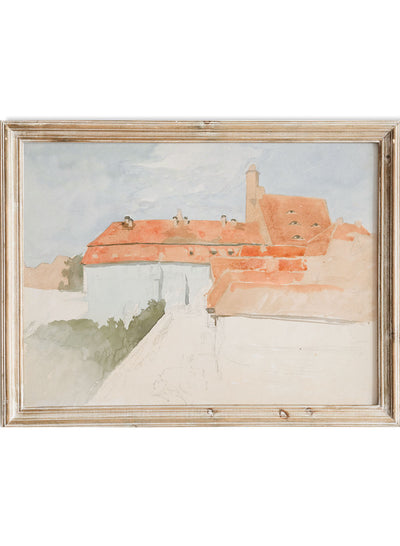 Edwin Austin Abbey - Architectural Study III, Vintage Red Roof Village Landscape Wall Art Print | Retro Architectural Painting Poster, Rustic European Watercolor Town House Decor