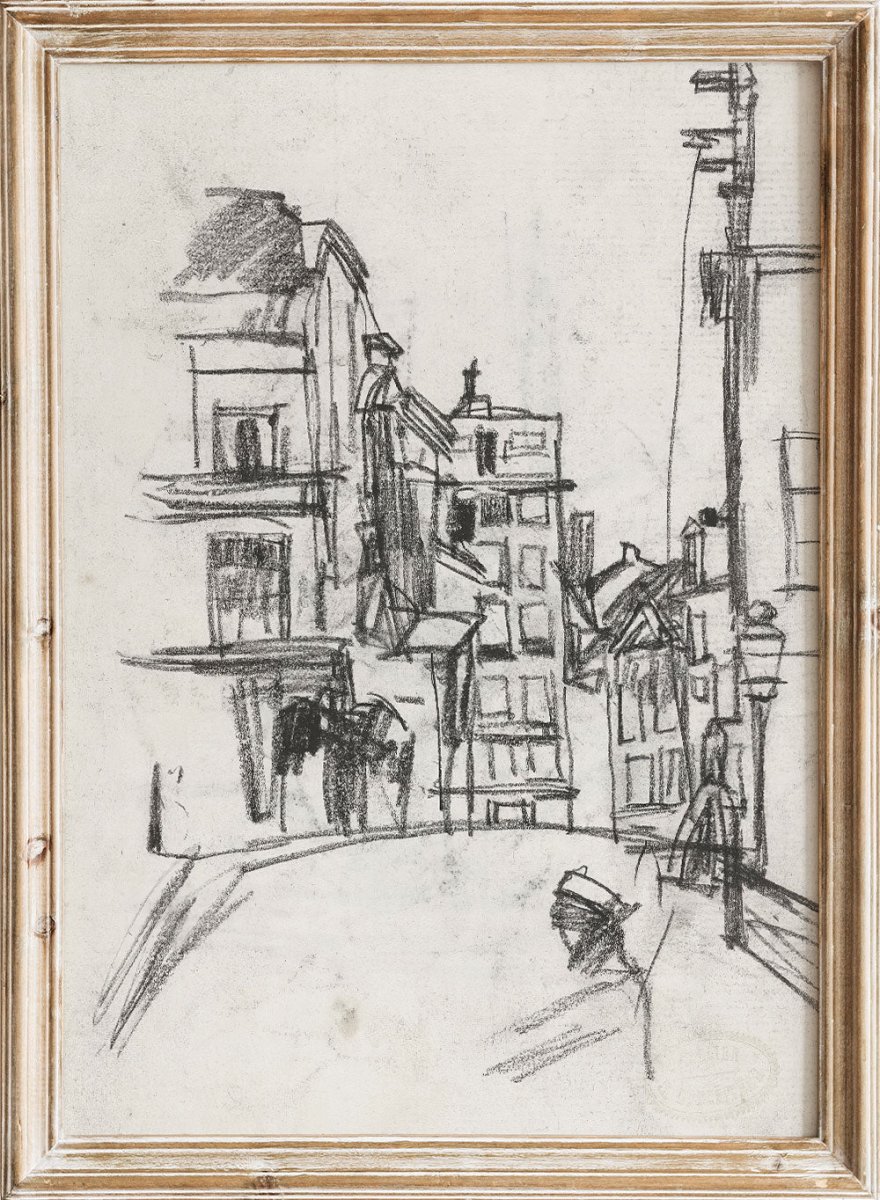 European Vintage Amsterdam City Scene Line Drawing Wall Art Print