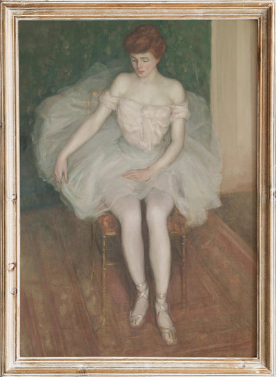 Frederick Carl Frieseke - Ballerina,Vintage Ballerina Portrait Wall Art Print | Girl in White Tutu Sitting Painting, Rustic Farmhouse Dance Poster, Antique Ballet Decor 