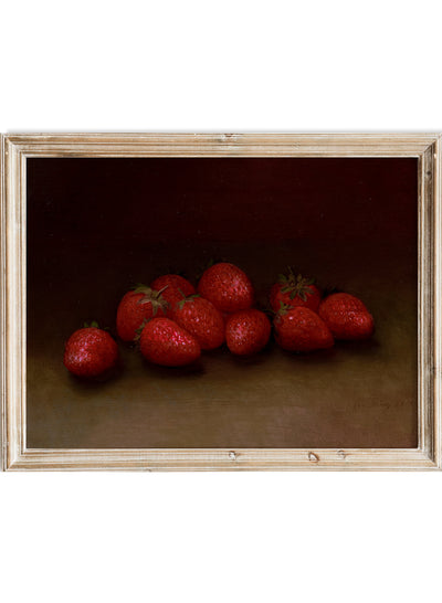 George Henry Hall  - Strawberries, Vintage Strawberries Still Life Wall Art Print, Rustic Dark Moody Oil Painting, Fruits Poster, Antique Country Farmhouse Kitchen Decor 