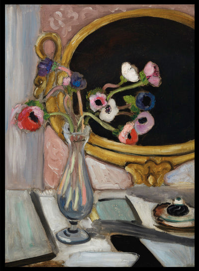 Henri Matisse Anémones Au Miroir Noir Painting Art Print, Matisse Vintage Museum Exhibition Poster, Colorful Retro Flower Vase Wall Art
