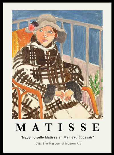 Henri Matisse Mlle Matisse en Manteau Écossais, Woman Portrait in Plaid Coat Painting Wall Art Print, Retro Matisse Girl Vintage Poster