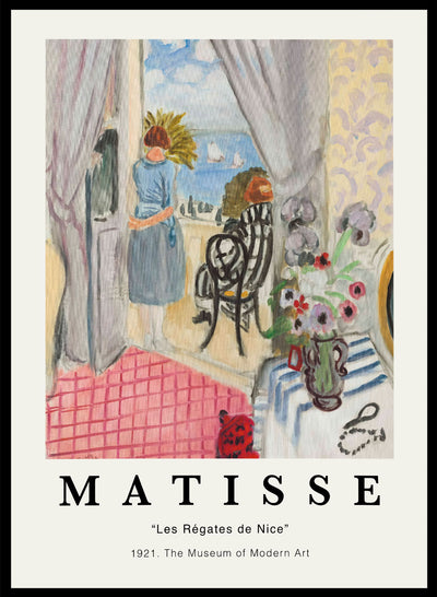 Henri Matisse’s Les Régates de Nice vintage art print invites you to experience the lively charm of a boat race on the waters of Nice. Bursting with bold colors and fluid forms, this vintage art print captures Matisse’s Fauvist mastery.