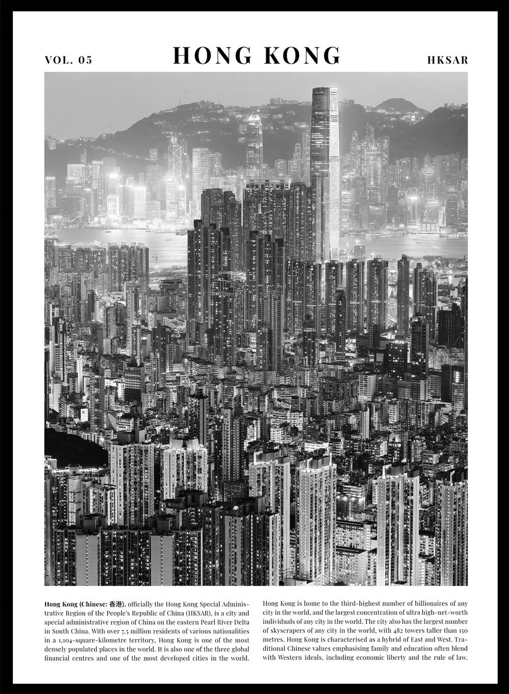 Hong Kong Skyline Black and White Travel Art Print_Sugar & Canvas