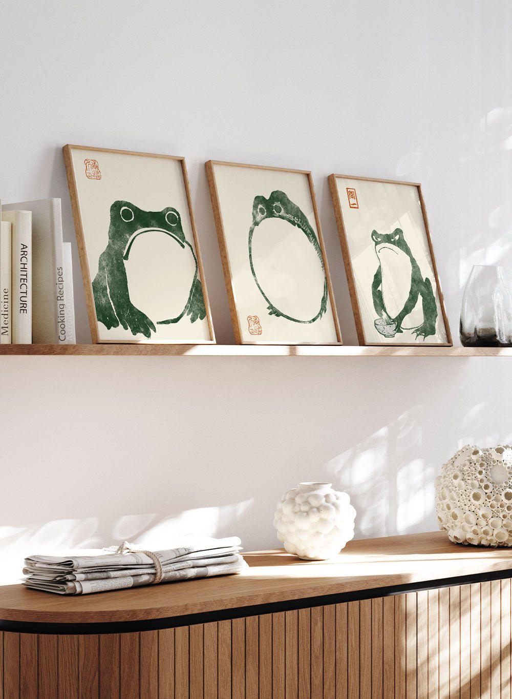 Matsumoto Hoji Japanese Frogs (Green) Set of 3 Art Prints_Sugar & Canvas