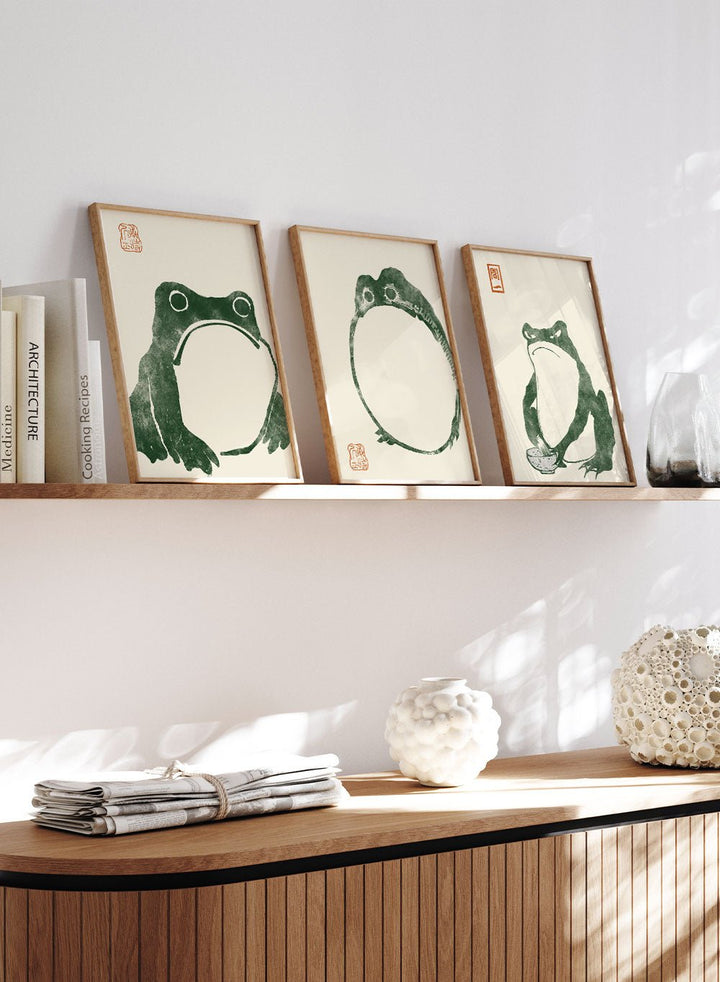 Matsumoto Hoji Japanese Frogs (Green) Set of 3 Art Prints_Sugar & Canvas