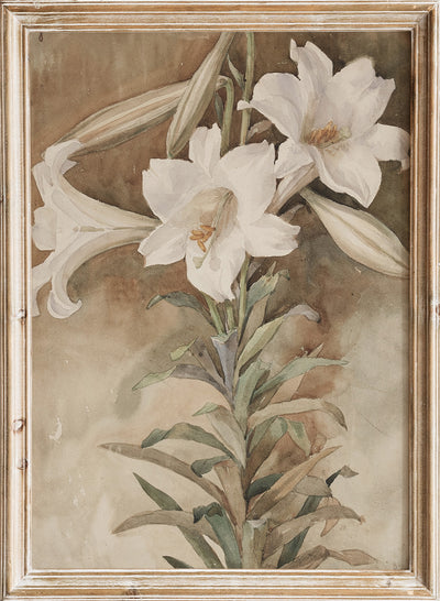 John La Farge - Still Life of Easter Lilies, Vintage Easter White Lily Flowers Wall Art Print | Antique Botanical Floral Still Life Painting Poster, Rustic Farmhouse Wall Decor