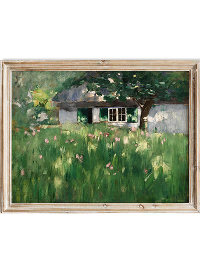 Karl Hagemeister - Bauernhaus bei Ferch, Vintage Country House Wildflower Wall Art Print | Antique Landscape Field Poster, Rustic Green Meadow Painting, Cottage Nature Decor
