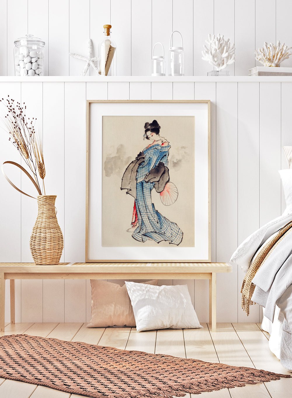 Katsushika Hokusai Woman Full - Length Portrait Wearing Kimono Art Print_Sugar & Canvas