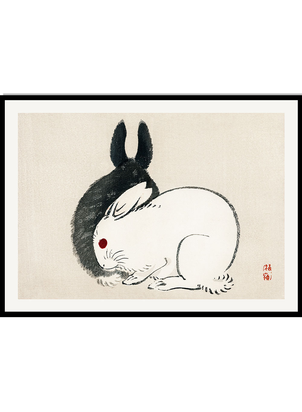Kono Bairei "Black and White Rabbits" Art Print_Sugar & Canvas