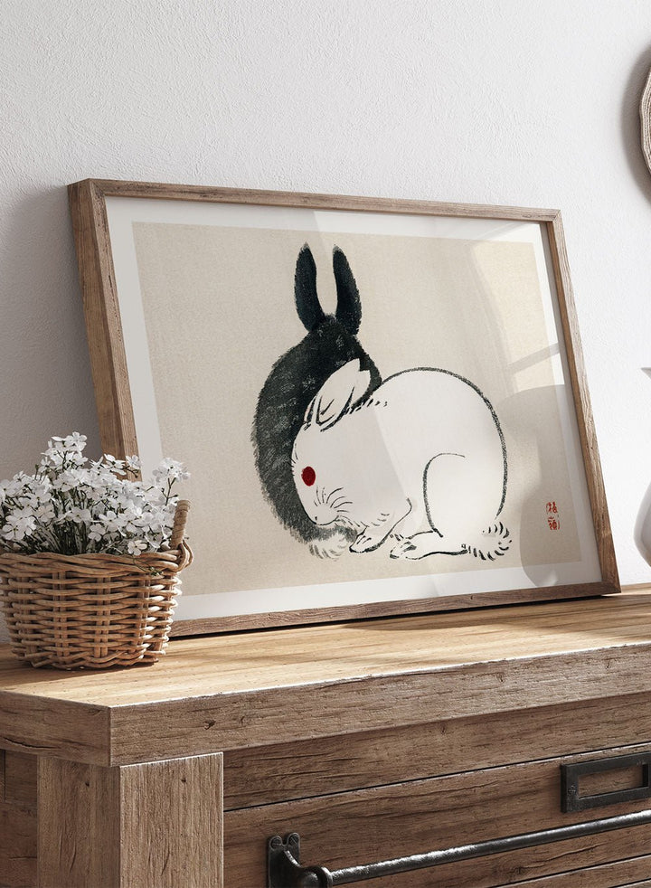 Kono Bairei "Black and White Rabbits" Art Print_Sugar & Canvas