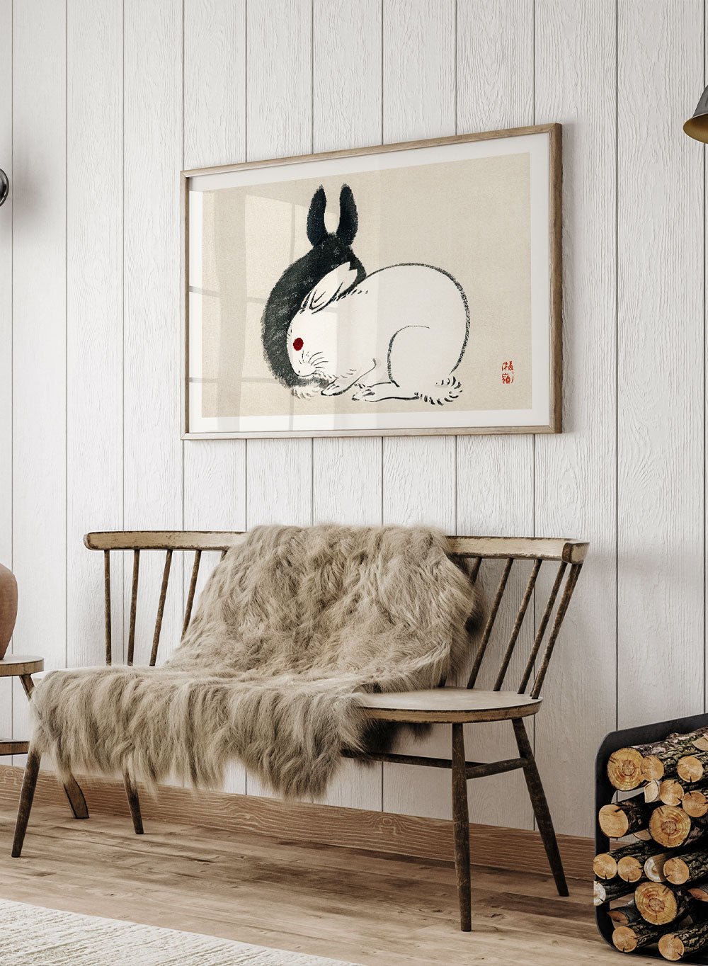 Kono Bairei "Black and White Rabbits" Art Print_Sugar & Canvas