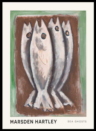 Marsden Hartley - Sea Ghosts, Vintage Fish Still Life Wall Art Print | Marsden Hartley Sea Ghosts Animal Painting, Rustic Antique Moody Coastal Kitchen Poster Decor