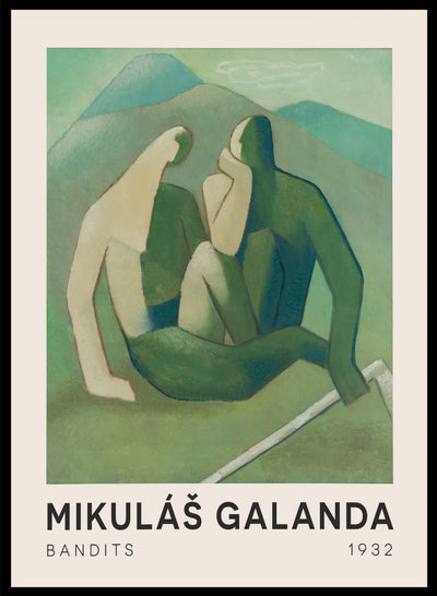 Mikuláš Galanda - Bandits, Vintage Abstract Figures Wall Art Print | Mikuláš Galanda Bandits Painting, Rustic Moody Antique Figurative Green Colorful Poster