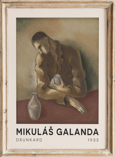Mikuláš Galanda - Drunkard , Vintage Drinking Man Wall Art Print | Rustic Abstract Figure Poster, Moody Figurative Sketch, Neutral Expressionist Portrait Painting