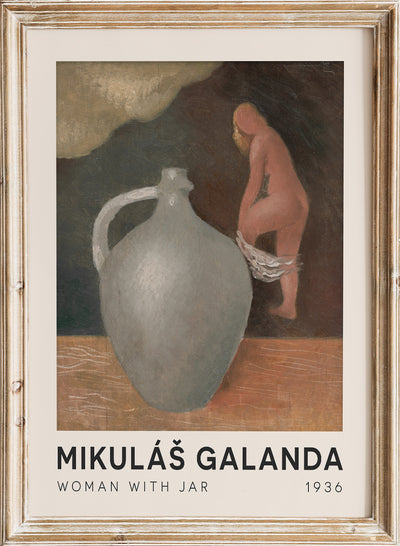 Mikuláš Galanda - Woman with Jar , Vintage Woman with Jar Wall Art Print | Abstract Figurative Expressionist Body Figure Poster, Rustic Minimalist Sketch Painting Decor