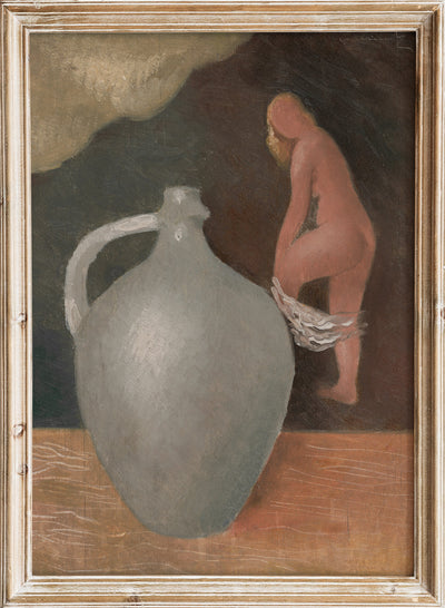 Mikuláš Galanda - Woman with Jar , Vintage Woman with Jar Wall Art Print | Abstract Figurative Expressionist Body Figure Poster, Rustic Minimalist Sketch Painting Decor 