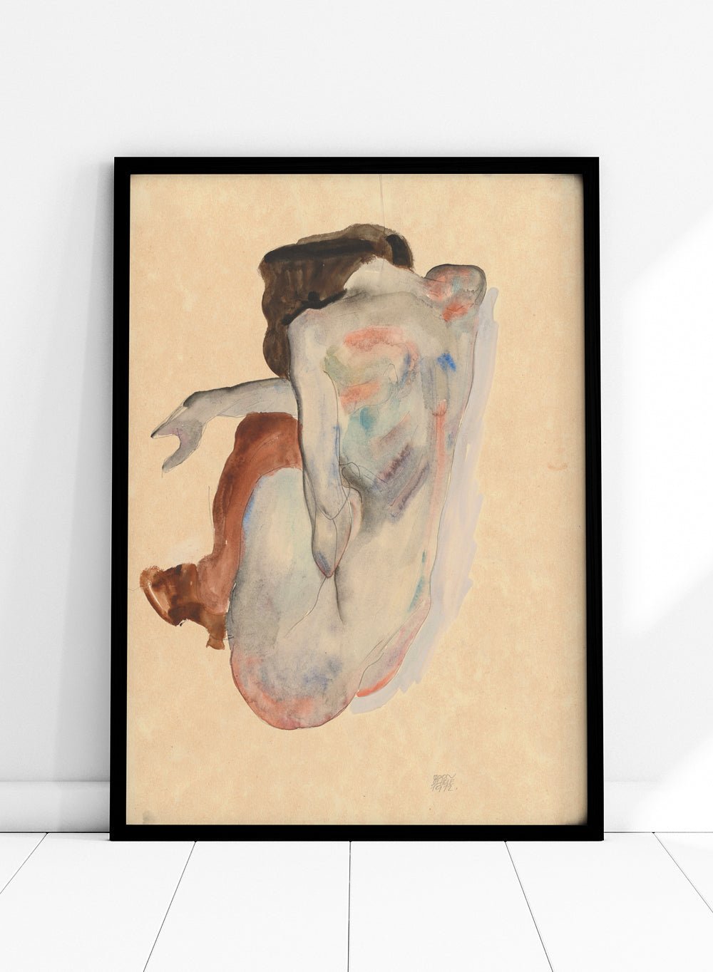 Egon Schiele Crouching Nude in Shoes and Black Stockings Art Print ES03_Sugar & Canvas