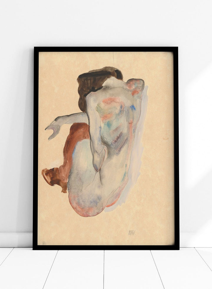 Egon Schiele Crouching Nude in Shoes and Black Stockings Art Print ES03_Sugar & Canvas
