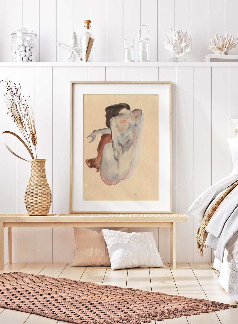 Egon Schiele Crouching Nude in Shoes and Black Stockings Art Print ES03_Sugar & Canvas