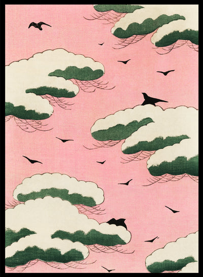 Watanabe Seitei Pink Sky from Bijutsu Sekai Vintage Japanese Woodblock Art Print | Japanese Art, Japanese Poster, Japan Art, 渡辺省亭 美術世界