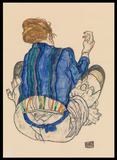 Egon Schiele Seated Woman Back View Vintage Poster Wall Art Print | Portrait of Sitting Woman, Abstract Expressionist Portrait Painting, Antique Retro Famous Reproduction