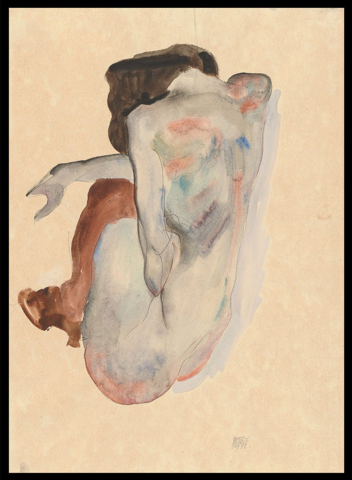 Egon Schiele Crouching Nude in Shoes and Black Stockings Art Print ES03_Sugar & Canvas