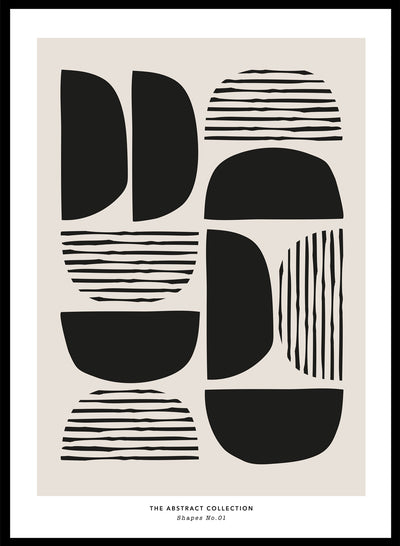 Minimalist Mid-Century Modern Black Beige Lines Half Moon Shapes Neutral Art Print | Geometric Pattern Print, Abstract Shapes Poster 