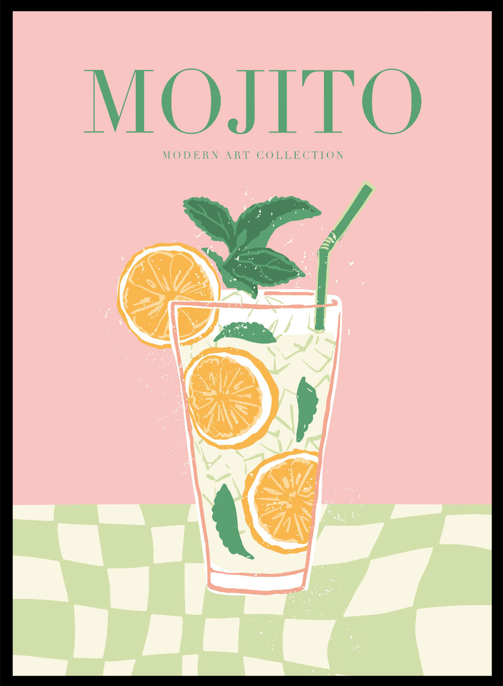 Mojito Cocktail Colorful Drink Bar Cart Wall Art Print | Classic Cocktail Print, Minimalist Geometric Pink Green Kitchen Decor