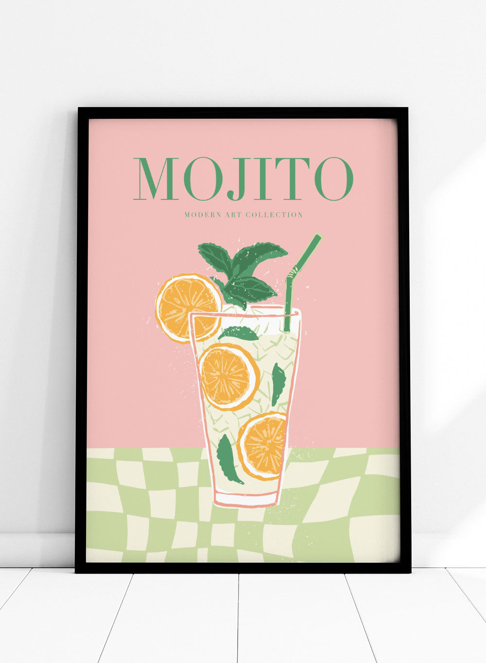 Mojito Cocktail Colorful Drink Bar Cart Wall Art Print | Classic Cocktail Print, Minimalist Geometric Pink Green Kitchen Decor