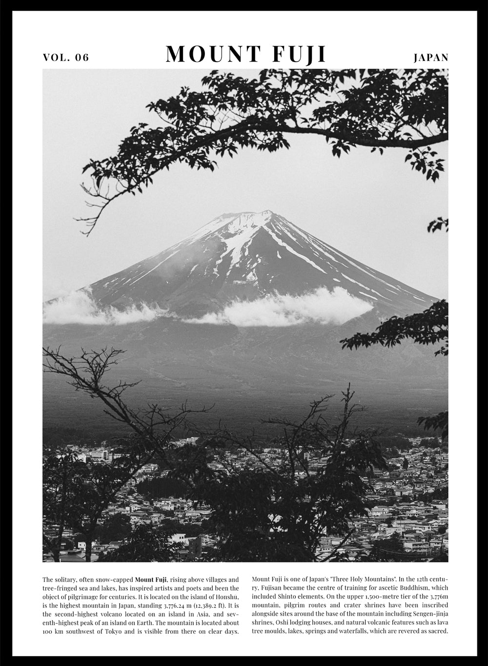 Mount Fuji Black and White Travel Art Print_Sugar & Canvas