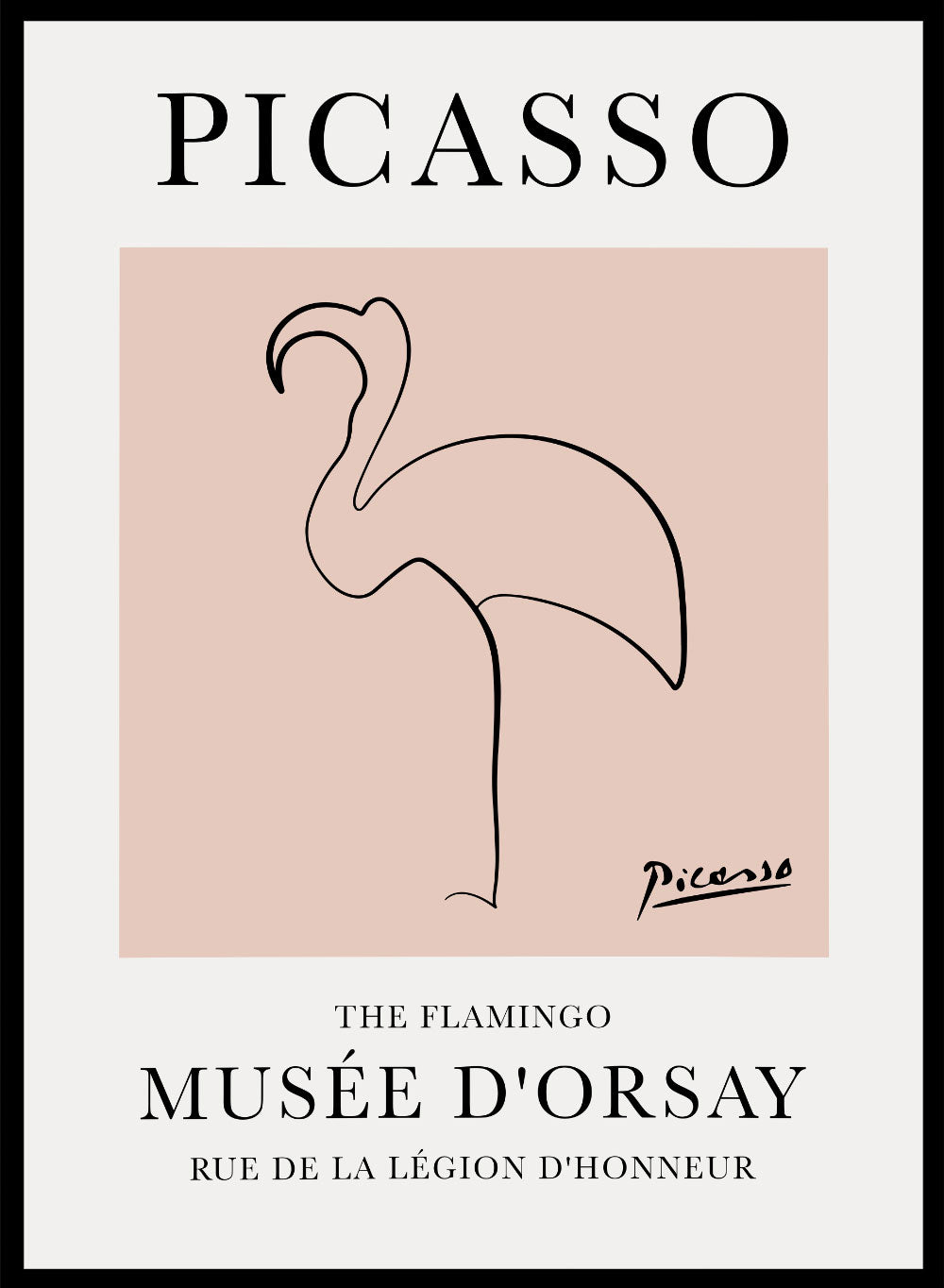 Featuring Pablo Picasso's Artwork The Flamingo (Esquisse D'une Flamand), this signed serigraph wall art print showcases outline of a flamingo sketch line drawing against colorful background. Featuring abstract one line art, this vintage exhibition poster from Musée d'Orsay is perfect for any boho, retro, minimalist space.